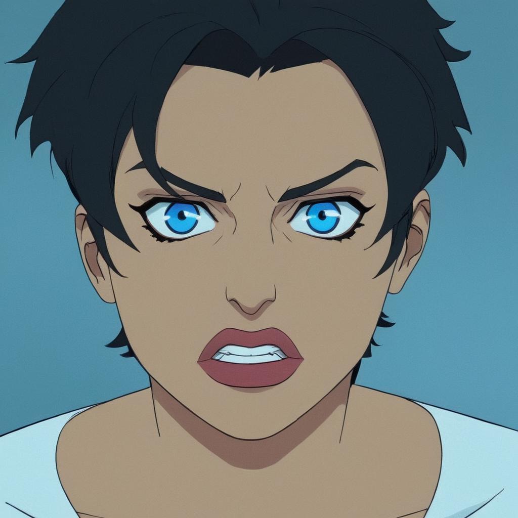 A close up of a person with blue eyes and a white shirt - SeaArt AI