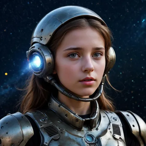 (8k, RAW photo, best quality, masterpiece: 1.4), (real picture, intricate detail), ultra detail, super high, depth field, floating, 1 girl, expressionless, long hair, high neck, close-up photo, women in armor, light blue hair, helmet, leg armor, shoulder armor, long hair, yellow armor, reflection on armor, headphones, yellow headband, spark armor, white skin firm transparent vinyl, at night, when viewed from below, Aquarius armor, upright, moonlight reflection, sacred, landscape, bright ( Facial freckles: 0.1), in 8 contrast styles, in a dark studio, (riml lighting, (1.4) two-tone light, octane, unreal, dim light, (low-key: 1.3), --auto --s2