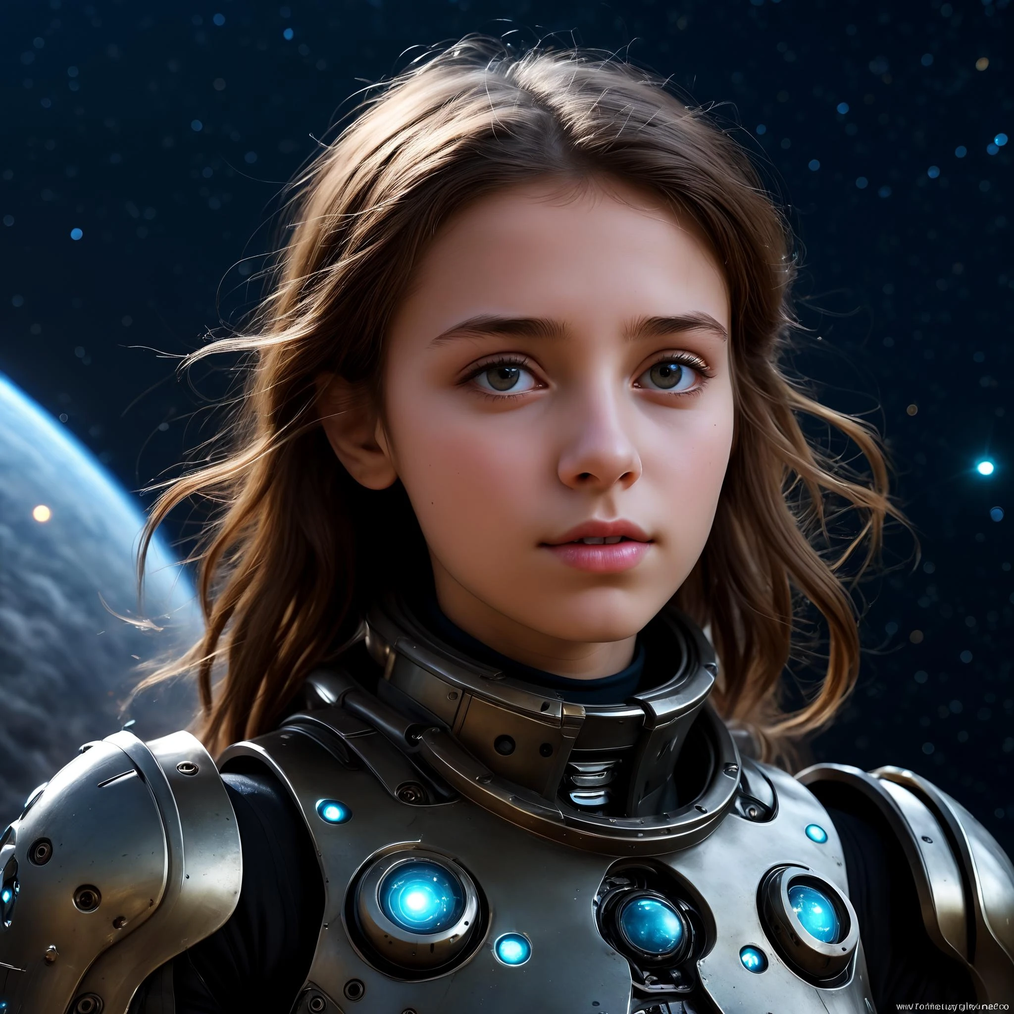 huge filesize,colorful,very large ultra high definition mechanical planet movie lighting movie photos,a very cute young french girl,a very beautiful and perfect face,(starry background, deep sky photos, wormholes, black holes),<lora:GFMix-dwy235:0.8>,mechanical_halo,full_armor,very realistic skin pores are clearly visible,