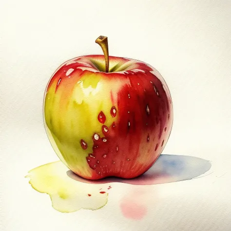 8k illustration of an apple, horror apple, ( watercolor sketch:1.1), ((best quality)), intricate detailed, watercolor sketch, watercolor pencils, fwatercolor headshot, faded illustration, unfinished, fruitynightmare, <lora:fruitynightmare_model:1>