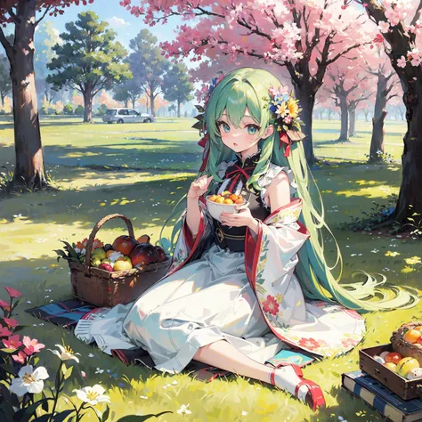 (masterpiece, top quality, best quality),extreme detailed,colorful,highest detailed,ultra-detailed,(highly detailed CG illustration),((Gorgeous background)),ultra-fine painting,Vivid Colors,panorama view,intricate,colorful,perfect mechanism,perfect perspective,
a lot of girls doing spring outing in green field,
spring,grass,field,flower,tree,sakura,sitting,kneels,carpet,Camping mat,basket,
multiple girls, crowd,food,
<lora:people_count_slider_v1:2>
<lora:background_distence_control_1.5:-1>