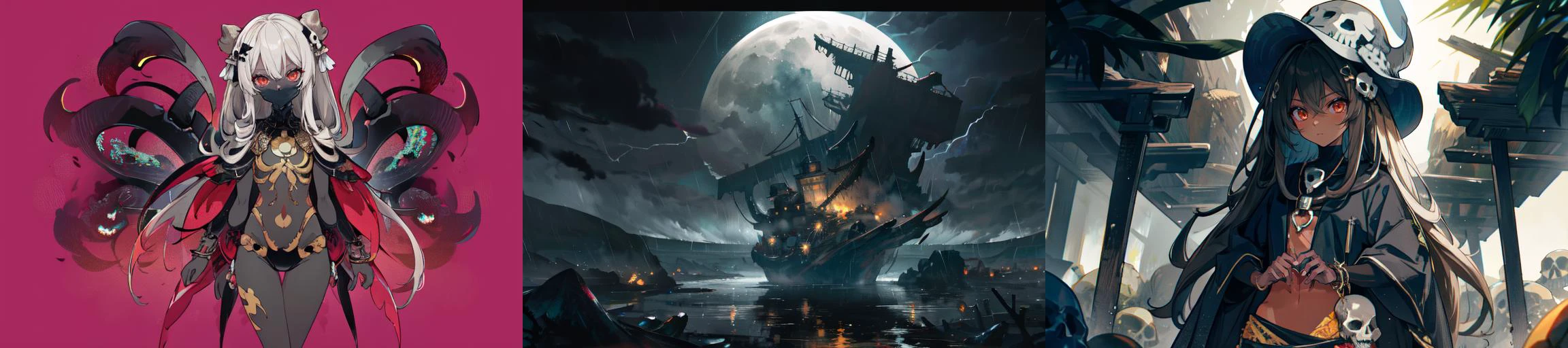 highly insanely detailed, masterpiece, top quality, best quality, highres, 4k, 8k, RAW photo, (very aesthetic, beautiful and aesthetic),
__lazy-wildcards/subject/env-elem/skull/prompts__,
(1girl:1.3), 1other,
{0.3::(__lazy-wildcards/subject/costume-ethnicity-body-skin-tone/dark-skinned/prompts__:1.1)|},
{__lazy-wildcards/prompts/hair__|},
__lazy-wildcards/dataset/background__,âââ