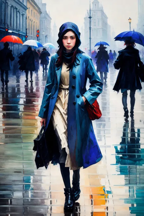 1 young woman, coat , muted color, street, impressionism, abstract, cyberpunk, dark, raining ,
sd-prohib , broad brushstrokes,