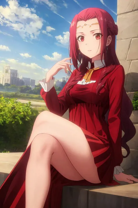 ((masterpiece, high quality, highres,))
outdoors, sky, crossed legs, 
pina, red dress, <lora:Pina:0.8>