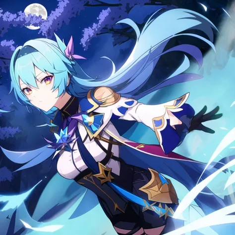 anime drawing of EulaLawrenceGI with blue_hair and yellow_eyes and purple_eyes,
high contrast, high saturation, <lora:epiNoiseoffset_v2:0.6>,
dark forest,
moon light,
cautious,
imminent danger,
<lora:EulaLawrenceGI:1>