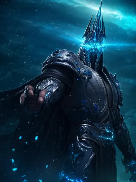 8k UHD, Photo by Nikon camera, masterpiece, (<lora:lich_king:1> Lich King), man, male, watching viewer, 8k unreal engine render, glow, action shot, detailed eyes, very vivid lighting, detailed, (vibrant, photo realistic, realistic, dramatic, dark, sharp focus), <lora:add_detail:0.8>, <lora:hotarublurbk_v100:-1>