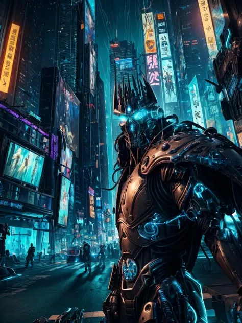 8k UHD, Photo by Nikon camera, masterpiece, (<lora:lich_king:1> Lich King), man, male, cartoon, watching viewer, 8k unreal engine render, cyberpunk, glow, neon, mechanical parts, tech parts, cyborg, technological city full of neons, cyberpunk city, neon city, glow, action shot, detailed eyes, very vivid lighting, detailed, (vibrant, photo realistic, realistic, dramatic, dark, sharp focus), <lora:Cyberpunk_style-05:0.8> Cyberpunk Style, <lora:add_detail:0.8>, <lora:hotarublurbk_v100:-1>