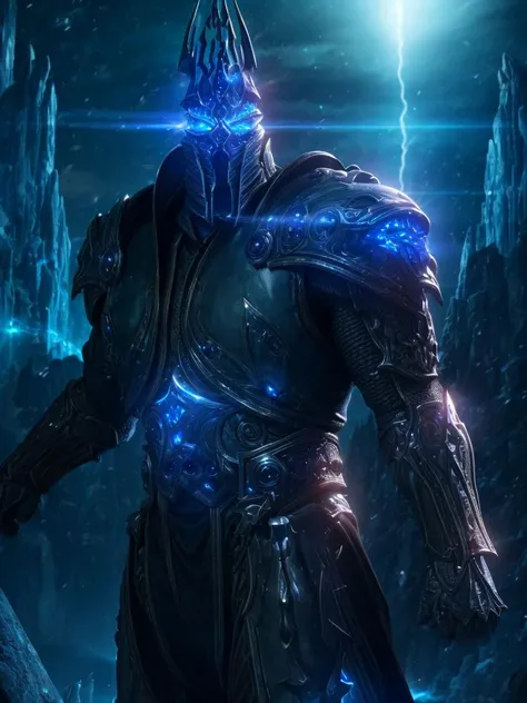 8k UHD, Photo by Nikon camera, masterpiece, (<lora:lich_king:1> Lich King), man, male, watching viewer, 8k unreal engine render, glow, action shot, detailed eyes, very vivid lighting, detailed, (vibrant, photo realistic, realistic, dramatic, dark, sharp focus), <lora:add_detail:0.8>, <lora:hotarublurbk_v100:-1>