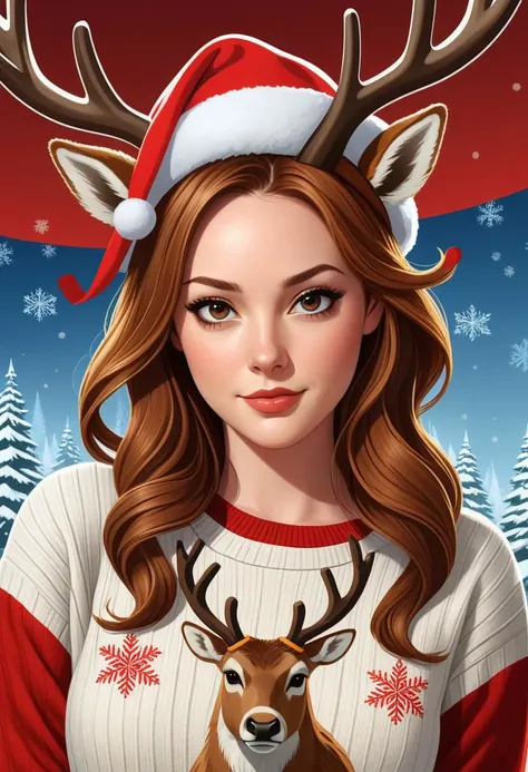 basety style, abbe bi style, sassy style, naughty face, construction worker,
([Emma Stone|gianna michaels|Blake Lively]:0.9) middle shot, reindeer horns, sweater, modest, Banner across top reads ((( TEAM RAGING REINDEER)))
 new year party, 
[cartoon, vector art, anime :realistic, real life, hyper realistic:0.30], 
, symmetrical face, large breasts, fit, surreal,
best quality, masterpiece,