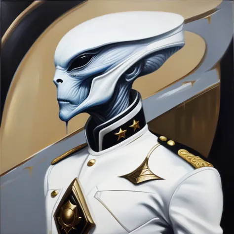 makino painting of a an alien wearing an elegant uniform, blue skin, cinematic oil painting <lora:makinostyle:1.25>