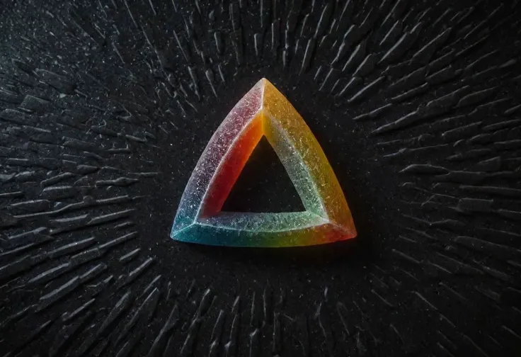 cinematic shot of a quantum GummiRay concept, relief textured alien pattern prism, dark background of oscillating spacetime continuum