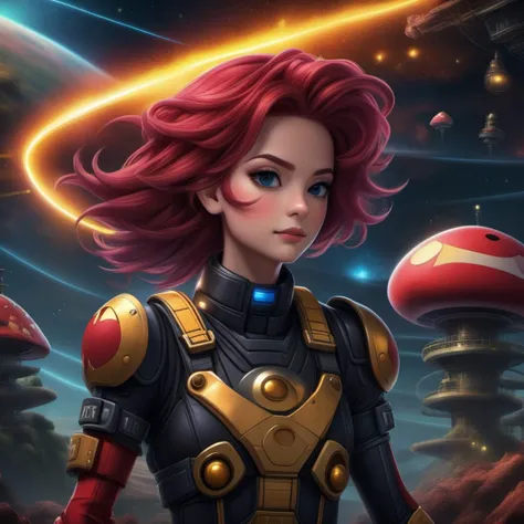 masterpiece, best quality, high quality, (mid body portrait:1.55) action pose,walking around,cinematic,
(science fiction mushroom kingkdom princess peach castle:1.25),((female android mario:1.6) beautiful black wired red hair woman with intricate sexy cyber astronaut armor with mario hat on:1.3) ,eyes glowing red yellow,(fantasy aesthetic:1.35),(fire dust swirling around:1.3),mario mushrooms, fire flower, donky kong bananas, Hyperdetailed, natural lighting, ,vibrant colors, ray tracing,volumetric lighting,
HDR (High Dynamic Range),soft lighting,Maximum Clarity And Sharpness, glowing neon light background, high contrast