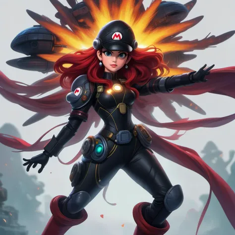 masterpiece, best quality, high quality, (mid body portrait:1.55) action pose,walking around,cinematic,
mushroom kingkdom,((female android mario:1.6) beautiful black wired red hair woman with intricate sexy cyber astronaut armor with mario hat on:1.3) ,eyes glowing red yellow,(creepy fantasy aesthetic:1.35),(fire dust swirling around:1.3),mario mushrooms, fire flower, donky kong bananas, Hyperdetailed, natural lighting, ,vibrant colors, ray tracing,volumetric lighting,
HDR (High Dynamic Range),soft lighting,Maximum Clarity And Sharpness, glowing neon light background, high contrast