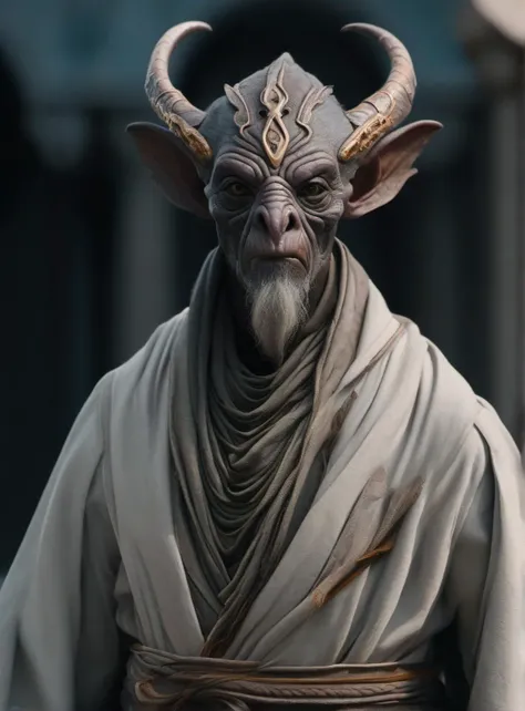 cinematic close up shot, powerful pose, intimidating look, a fantastical creature that blends the best of human, animal, and mythical traits, wearing a worn out robe, worn out old mage outfit, worn out scarfs flying in the air around the neck,