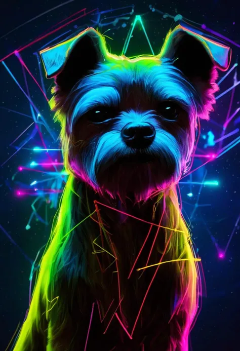 epic Unity Engine, RAW photo, Expressive Uncle, Olive Yorkshire Terrier Face Paint, Aries constellation background, Thunderstorm, soft focus, Sketch, Satisfying, Cubism, Neon Light, 50mm, High Contrast, (art by Katsuhiro Otomo:0.7)
