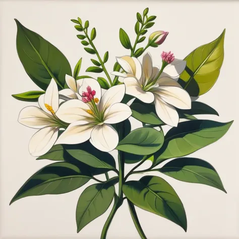 makino painting of a botanical encyclopedia, flowers, botanical drawing, sketch, leaves, cinematic oil painting <lora:makinostyle:1.25>