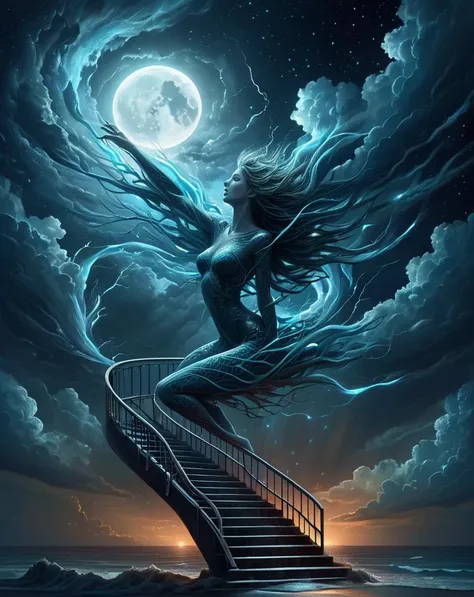 a stairway to heaven, storm, night, surrealism, bioluminescent, glowing, highly detailed <lora:Bio-LuminescenceXL_[bioluminescent_glowing]:0.7> <lora:TestPSD surrealism:0.6> <lora:dissolve_style [ral-dissolve]-sdxl:0.75>