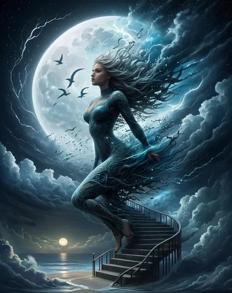 a stairway to heaven, storm, night, surrealism, bioluminescent, glowing, ral-dissolve, highly detailed <lora:Bio-LuminescenceXL_[bioluminescent_glowing]:0.7> <lora:TestPSD surrealism:0.6> <lora:dissolve_style [ral-dissolve]-sdxl:0.95>