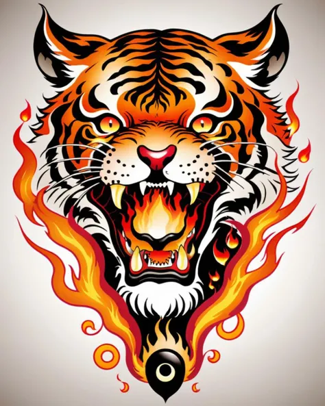 a tattoo design of a tiger, flames from the eyes, neo japanese style, <lora:Illustration_Insanity:0.75>