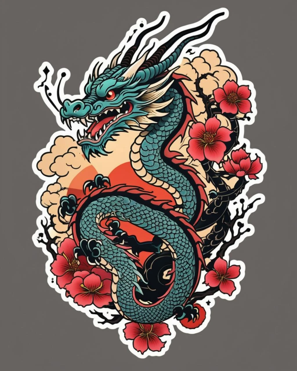 a traditional japanese tattoo design, a dragon in neo japanese style, sticker art , <lora:Illustration_Insanity:0.75>
