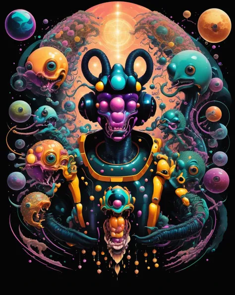 At the heart of a bustling alien market, exotic creatures and colorful stalls offer a glimpse into a vibrant intergalactic culture, each corner brimming with unique sights and sounds: alien bazaar:0.9, intergalactic diversity:0.8, vibrant market:0.7, exotic goods:0.6. , Illustration_Insanity ,