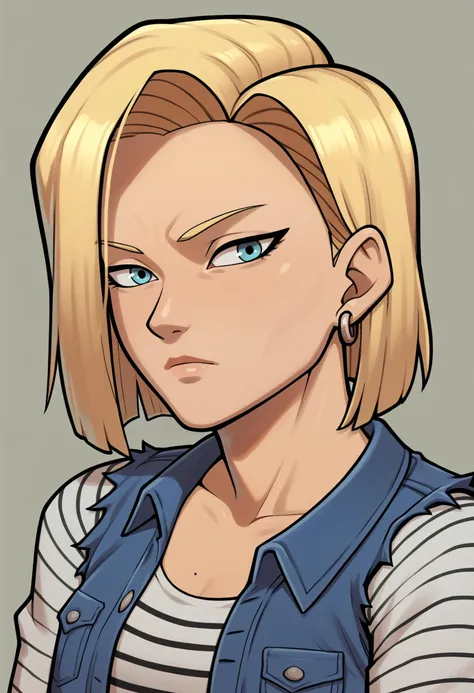 score_9, score_7_up <lora:mrpotatoparty-guy-PONY-DORAv1:1>, 1girl, solo, android 18, portrait, earrings,