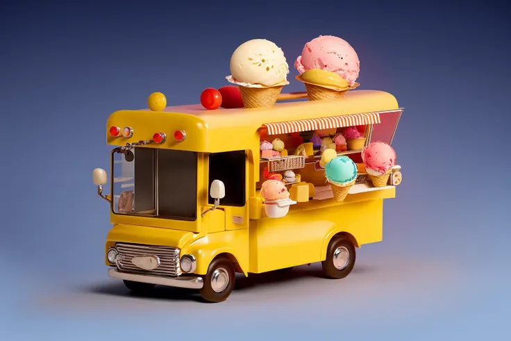 Ice cream truck on the road,Soft lighting, <lora:cute car:1>