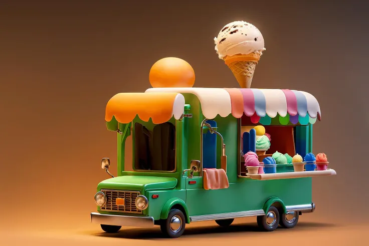 Ice cream truck on the road,Soft lighting, <lora:cute car:1>