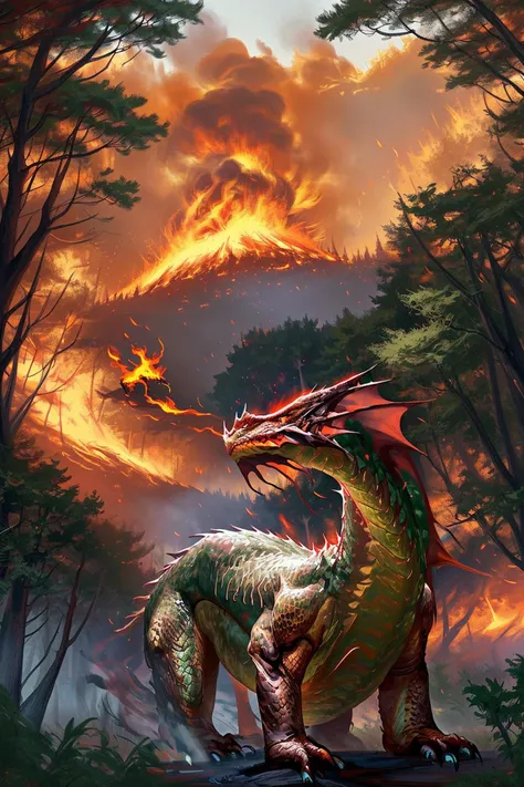 <lora:Andr3wMtg:1>,dragon in the forest,fire in the background,