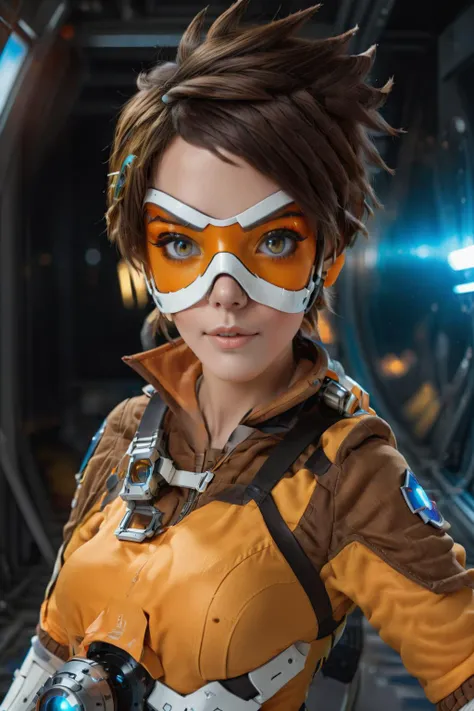 cinematic photo of <lora:Tracer1024:0.8>Tracer1024 with an orange glassmask posing on a space station, (8k uhd, masterpiece, best quality, high quality, absurdres, ultra-detailed), 1girl, ((detailed hands)), easynegative, FastNegativeV2, ca21mv6-235, realistic eyes, ObsidianGold, perfecteyes, beautiful eyes, full body view