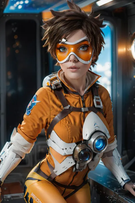 cinematic photo of <lora:Tracer1024:0.8>Tracer1024 with an orange glassmask posing on a space station, (8k uhd, masterpiece, best quality, high quality, absurdres, ultra-detailed), 1girl, ((detailed hands)), easynegative, FastNegativeV2, ca21mv6-235, realistic eyes, ObsidianGold, perfecteyes, beautiful eyes, full body view