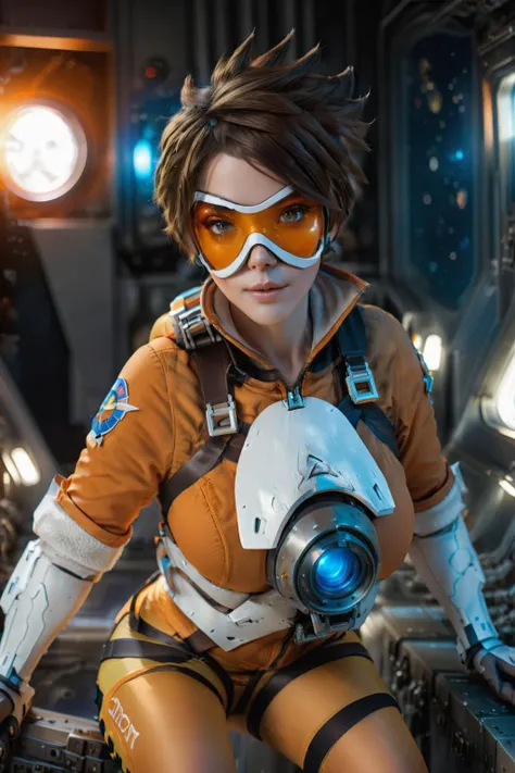 cinematic photo of <lora:Tracer1024:0.8>Tracer1024 with an orange glassmask posing on a space station, (8k uhd, masterpiece, best quality, high quality, absurdres, ultra-detailed), 1girl, ((detailed hands)), easynegative, FastNegativeV2, ca21mv6-235, realistic eyes, ObsidianGold, perfecteyes, beautiful eyes, full body view