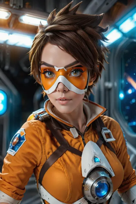 cinematic photo of <lora:Tracer1024:0.8>Tracer1024 with an orange glassmask posing on a space station, (8k uhd, masterpiece, best quality, high quality, absurdres, ultra-detailed), 1girl, ((detailed hands)), easynegative, FastNegativeV2, ca21mv6-235, realistic eyes, ObsidianGold, perfecteyes, beautiful eyes, full body view