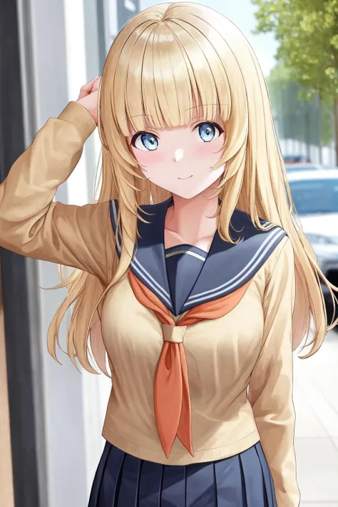 masterpiece, best quality, highres, 1girl <lora:maria_fianna_albert_no_outfit:1> serafuku, school uniform, pleated skirt