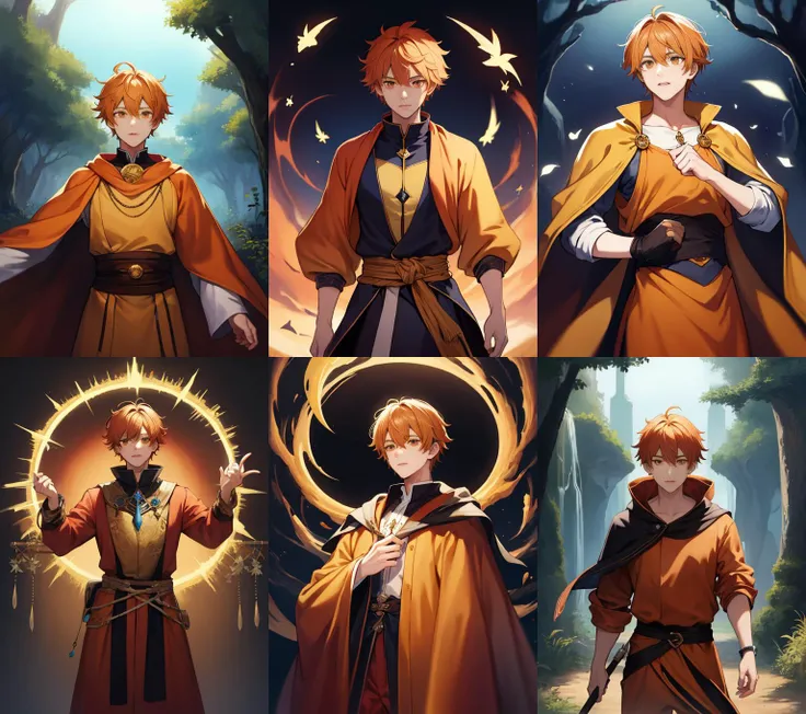 <lora:GoodHands-vanilla:0.8> <lora:more_details:0.4>
1boy, orange ambient, orange hair, orange eyes, orange clothes, sunligh, mage of nature,, masterpiece, 4k, high quality, highres, absurdres,