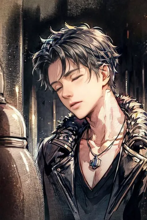 glowing line, 1boy, solo, closed eyes, vortex, hand down, dark blue background, magic, necklace, shirtless, brown short hair, glowing, half body, view from bottom, watercolor
<lora:add_detail:1>, <lora:try2:0.8>