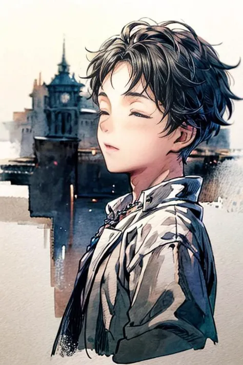 glowing line, 1boy, solo, closed eyes, vortex, hand down, dark blue background, magic, necklace, shirtless, brown short hair, glowing, half body, view from bottom, watercolor
<lora:add_detail:1>, <lora:try2:0.8>