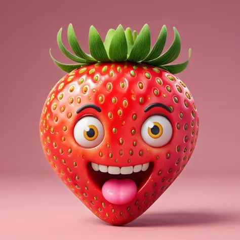 photo portrait of an <lora:Emojis:0.8>emoji strawberry, smile, surprised