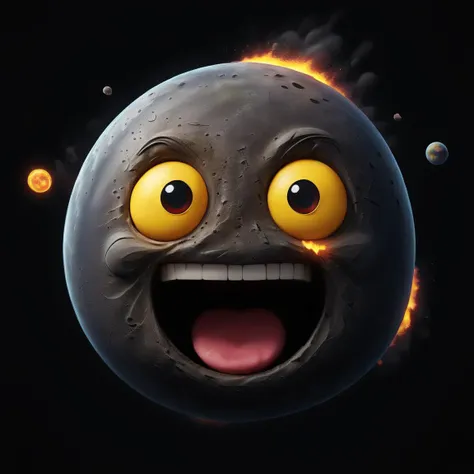 smiley emoji asteroid hitting erupting earth, on dark background <lora:Emojis:1>