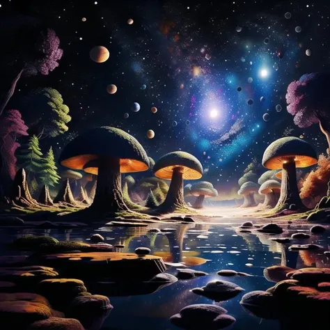 forest,scenery, universe,outdoors, mushroom <lora:nighcore:0.8>