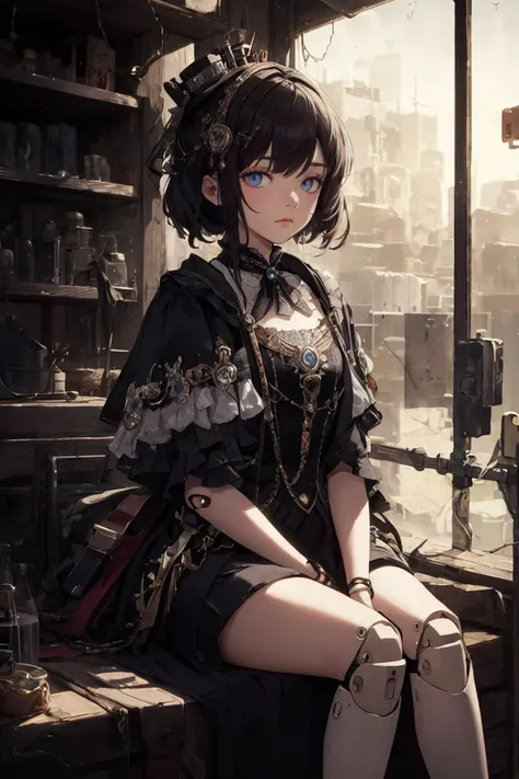 (masterpiece, best quality, ultra detailed), delicate pattern, detailed background, super fine concept art, steampunk,
1girl, solo, expressionless, empty eyes, bored, cute, glass eyes, sitting char, cracked skin, look down, in clear package, retro, horror style, under maintenance,
doll joints, <lora:doll_joints_v0.1:1>,
background bokeh, dim natural lighting, shallow depth of field, vibrant HDR colors,