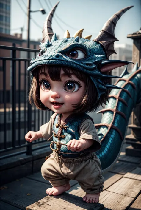 a great photo of 3D cartoon cute baby character, tiny chibi (dragon:1.3)_ <lora:add_detail:1>,  realistic, dynamic, action <lora:Background_Detail_v3:0.15>