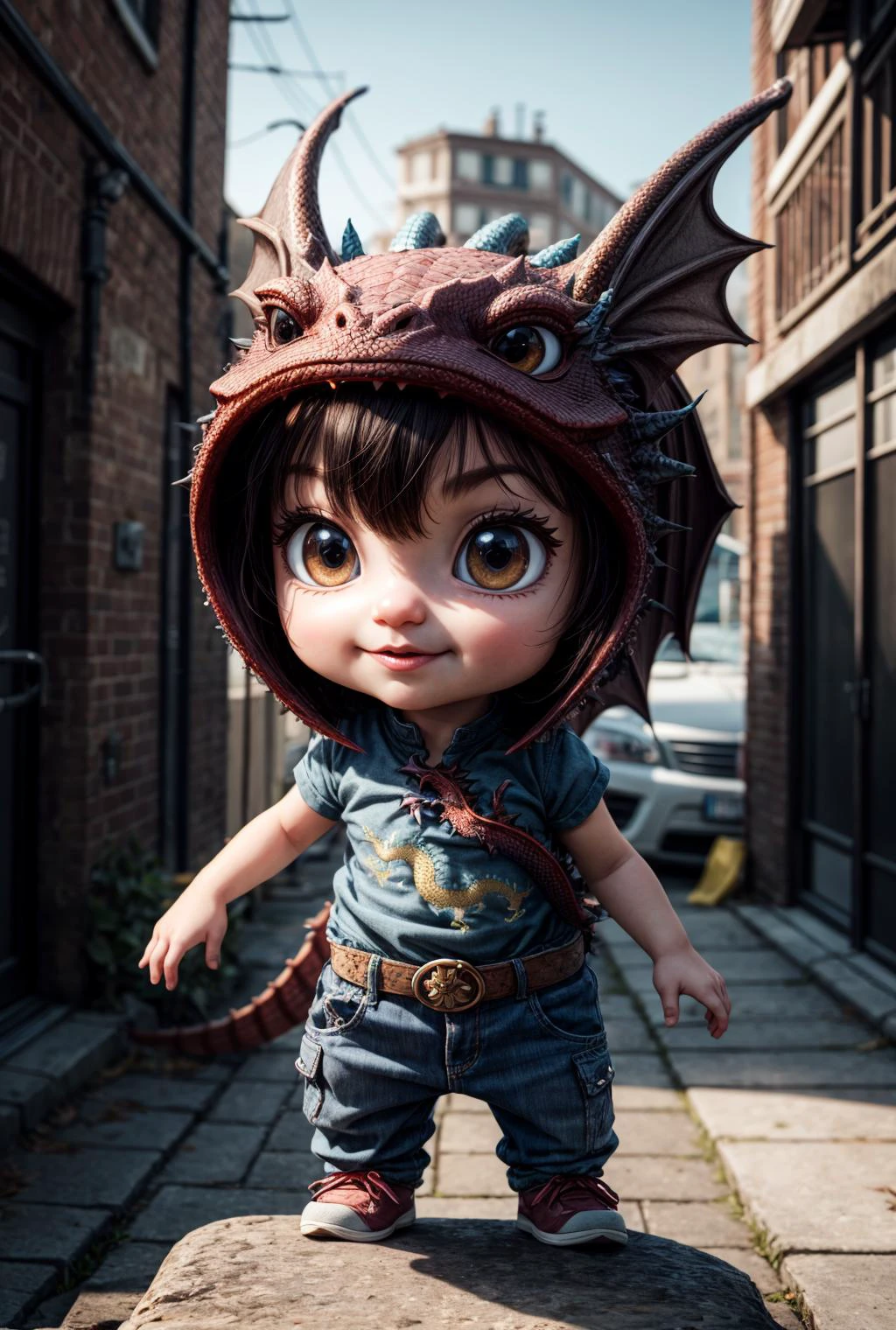 a great photo of 3D cartoon cute character, tiny chibi (dragon:1.3)_ <lora:add_detail:1>, realistic, dynamic, action <lora:Background_Detail_v3:0.15>
