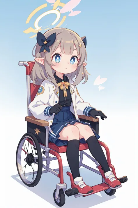 (extremely detailed CG),(best quality),1girl,perfect face,absurdly long hair,bright pupils,(finely detailed beautiful eyes),wide hips,narrow waist,himari (blue archive),pointy ears,hair ornament,halo,black gloves,white jacket,wheelchair,sitting,
<lora:Himari_BlueArc:1,,