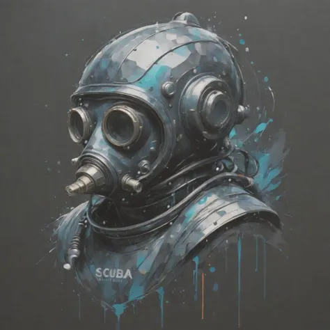 breath taking line art, (scuba diving:1.4) helmet , (computer:1.5) cyber security , t designed by legendary logo designer , low poly , simple, line art, mono color