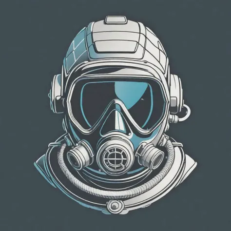 breath taking line art, (scuba diving:1.4) helmet , (computer:1.5) cyber security , t designed by legendary logo designer , low poly , simple, line art, mono color