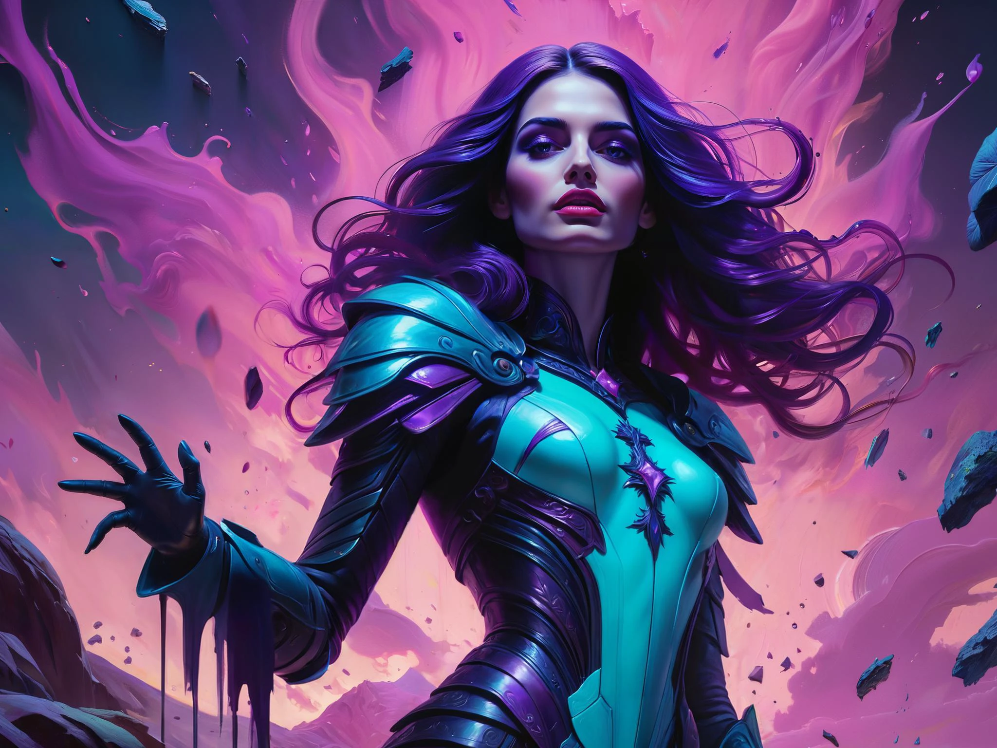(full body:1.9)
infestus , art by james ely, in the style of dark red and cyan, vibrant comics, grunge beauty, light pink and dark cyan
((best quality)), ((masterpiece)), detailed soft oil painting, detailed background, dramatic cinematic lighting, soft edge lighting, professional, dramatic lighting, hard edge lighting,
ultra quality, 4k,(masteriece, best quality, 8k, ultra highres, highres:1.4), extremely detailed <lora:add-detail-xl:0.7>
