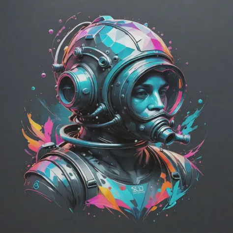 breath taking line art, (scuba diving:1.4) helmet , (computer:1.5) cyber security , t designed by legendary logo designer , low poly , simple, line art, mono color