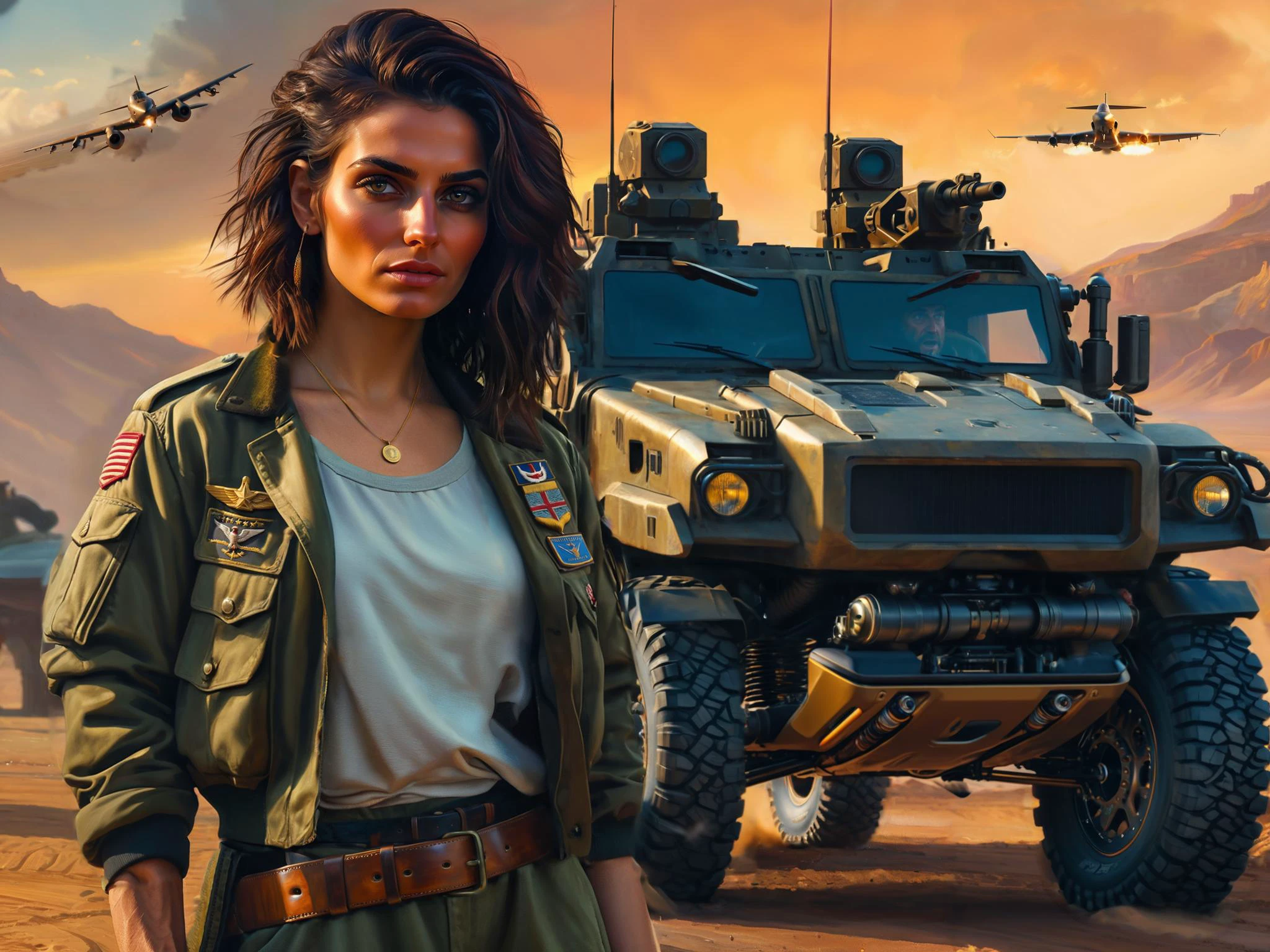 a woman standing in front of a military vehicle, cyberpunk streetwear, baggy, cute casual streetwear, kitbashing component, young middle eastern woman, wearing japanese techwear, israel, full uniform, miranda cosgrove, hair over face, dolman, discord moderator, cropped wide sleeve, ƒ / 8
((best quality)), ((masterpiece)), detailed soft oil painting, detailed background, dramatic cinematic lighting, soft edge lighting, professional, dramatic lighting, hard edge lighting,
ultra quality, 4k,(masteriece, best quality, 8k, ultra highres, highres:1.4), extremely detailed <lora:add-detail-xl:0.7>