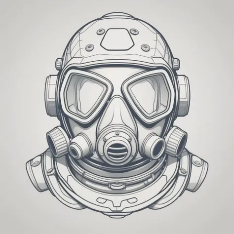 breath taking line art, (scuba diving:1.4) helmet , (computer:1.5) cyber security , t designed by legendary logo designer , low poly , simple, line art, mono color